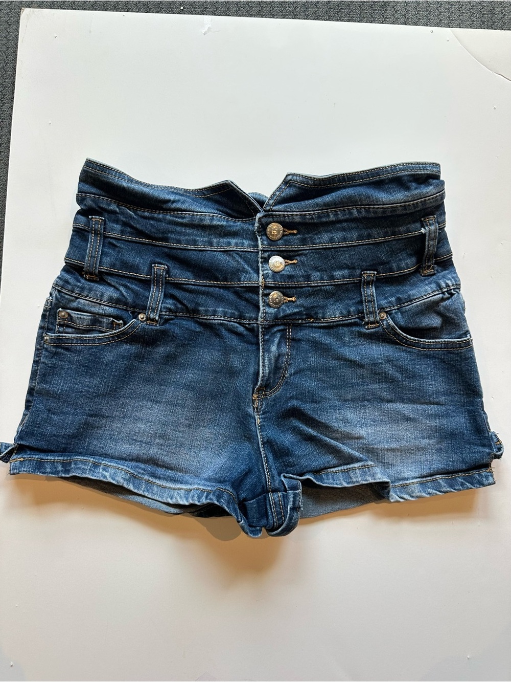 Highway Jeans Dark Blue Double-Band High-Waist Denim Shorts